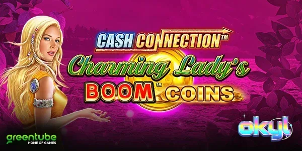 Interface colorida e vibrante do slot Cash Connection Charming Lady’s Boom Coins